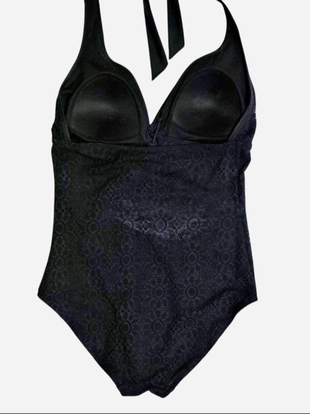 Attention Swimwear Black Halter Neck Onepiece Swimsuit w/Full Lace Overlay - Picture 4 of 9